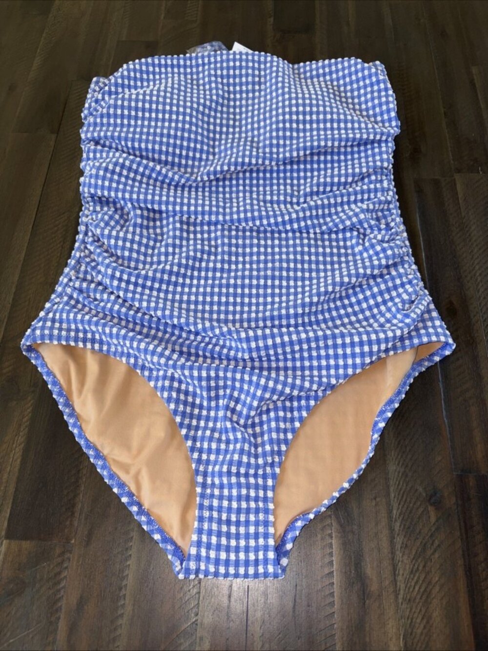 J Crew Nia One-Piece Swimsuit Womens Size Large Gingham Blue White NWT